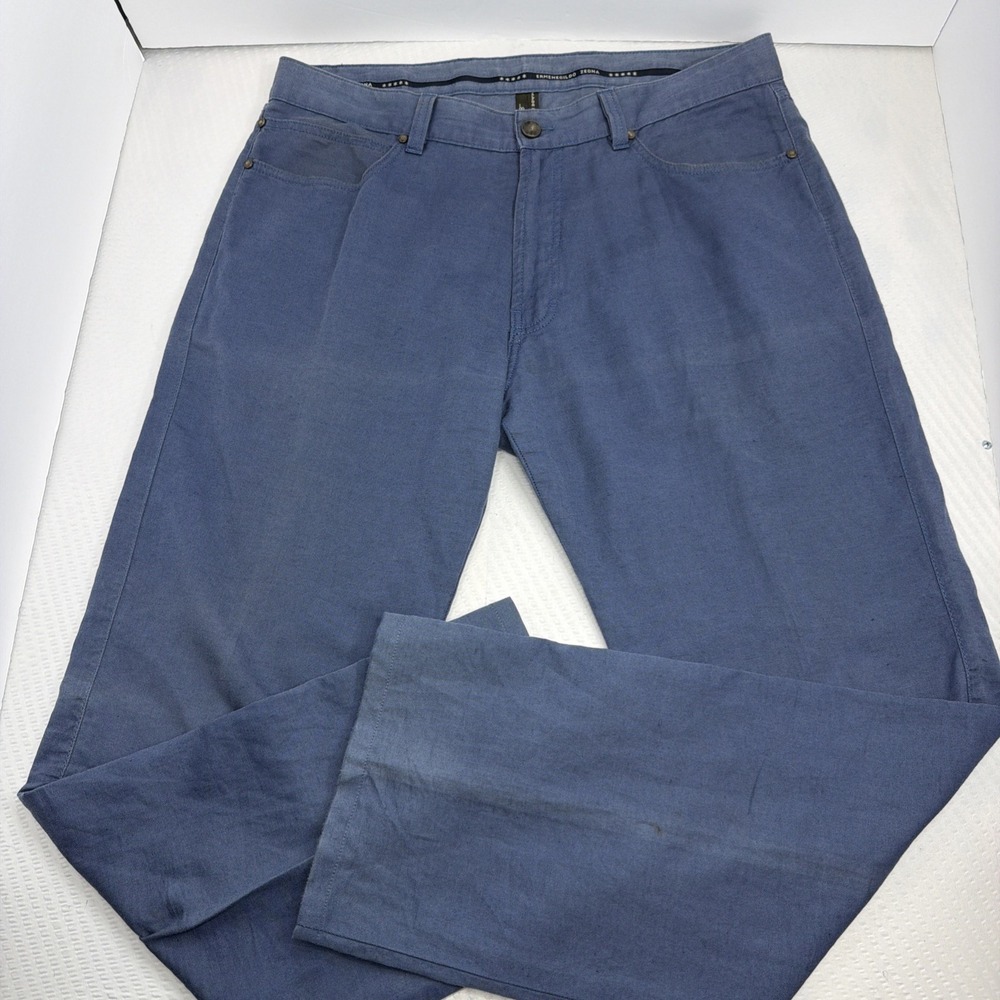 Ermenegildo Zegna Blue Linen Blend Pants Trousers Mens 38 Heritage Quiet Luxury